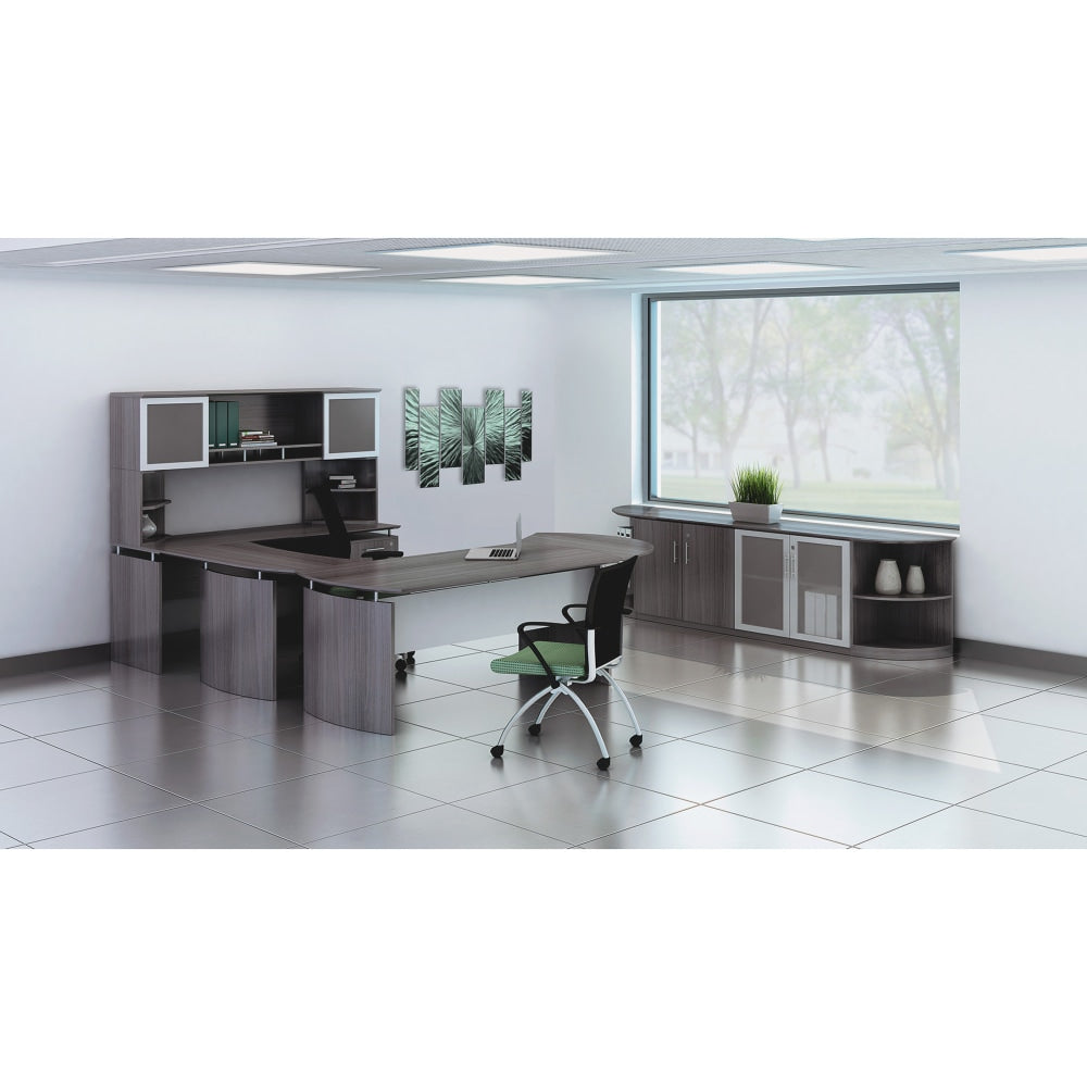 Mayline Desk Base - 1in x 29.7in x 1in x 26in - Beveled Edge - Finish: Gray Steel Laminate - Water Resistant, Stain Resistant, Abrasion Resistant, Durable, Modesty Panel, Leveling Glide