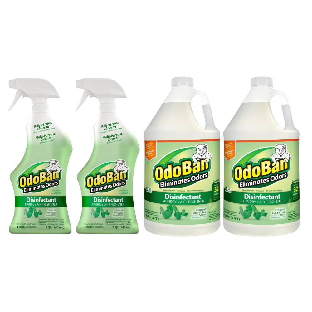 OdoBan Odor Eliminator Disinfectant, Original Eucalyptus Scent, Case Of 2 Quart Sprays And 2 Gallon Concentrates