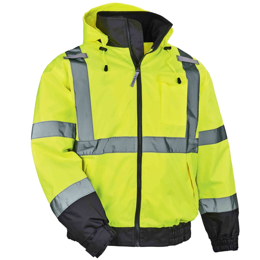 Ergodyne GloWear 8379 Type R Class 3 High-Visibility Fleece-Lined Thermal Bomber Jacket, Small, Lime