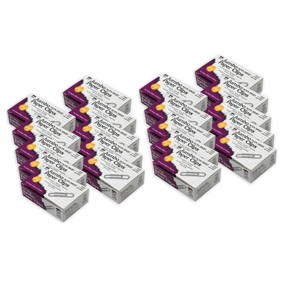 Charles Leonard Jumbo Non-Skid Paper Clips, 100 Clips Per Box, Pack Of 20 Boxes, 2in, Silver, 2,000