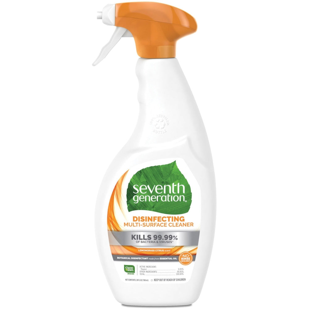 Seventh Generation Disinfecting Multi-Surface Cleaner - Spray - 26 fl oz (0.8 quart) - Lemongrass Citrus Scent - 8 / Carton