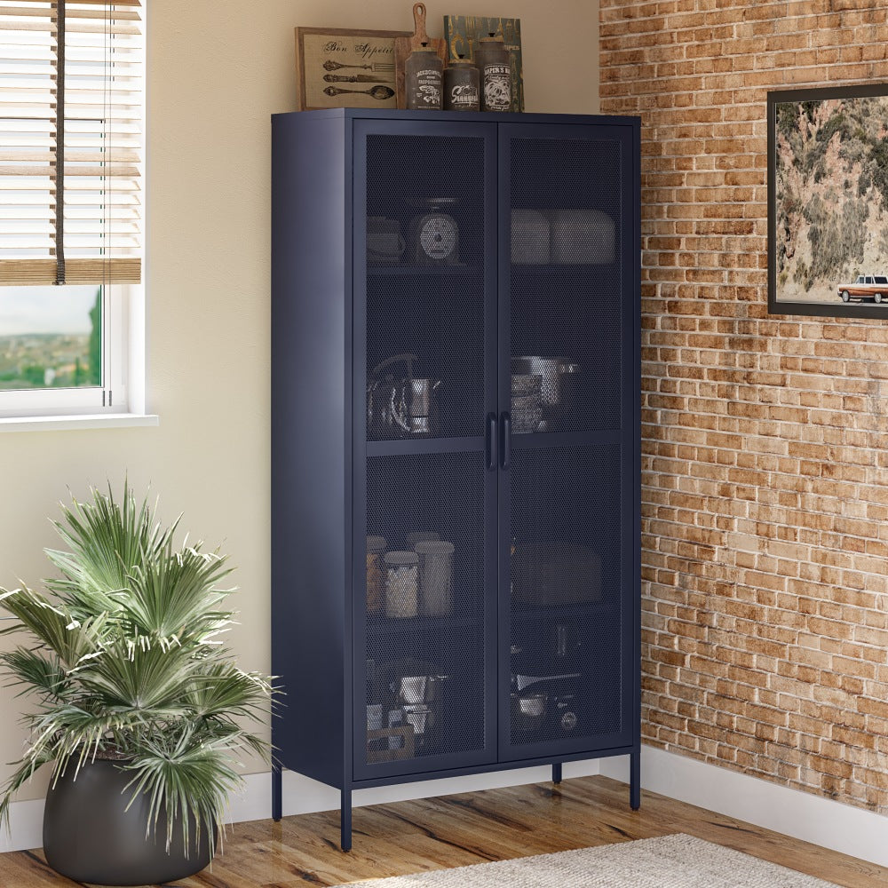 Ameriwood Home Novogratz Channing Tall 2-Door Mesh Metal Locker Cabinet, 72-13/16inH x 35-3/8inW x 15-3/4inD, Navy