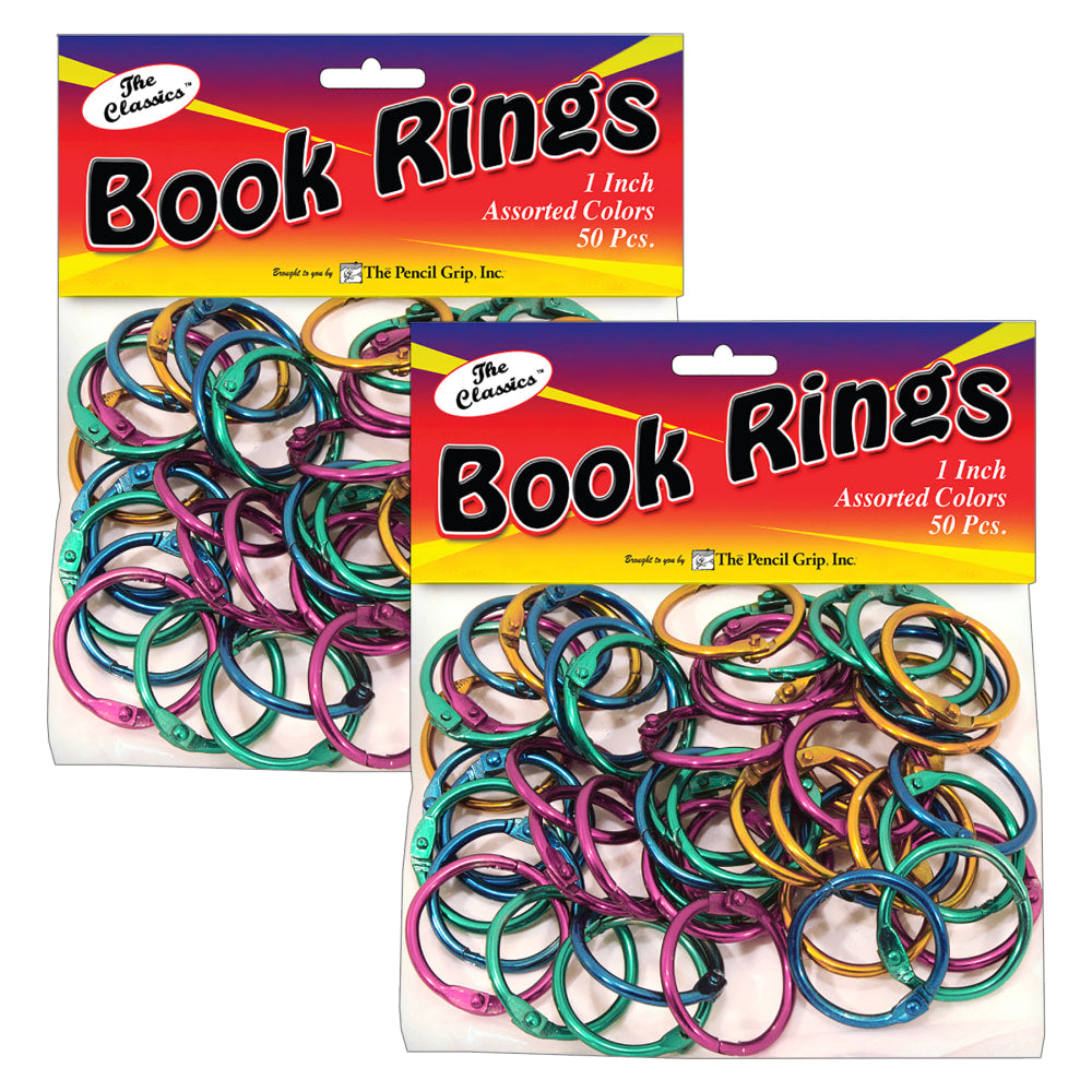 The Pencil Grip Book Rings, 1in, Assorted, 50 Rings Per Pack, Set Of 2 Packs