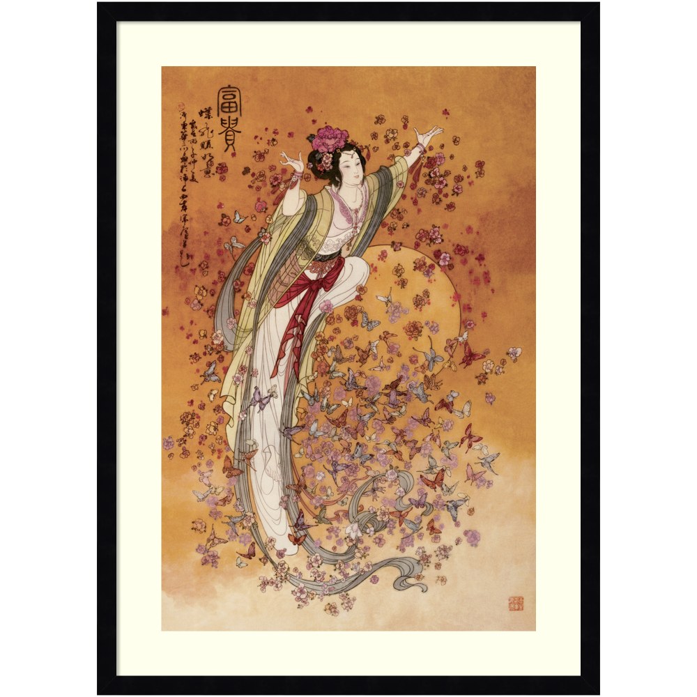 Amanti Art Goddess of Wealth by Chinese Wood Framed Wall Art Print, 29inH x 21inW, Black