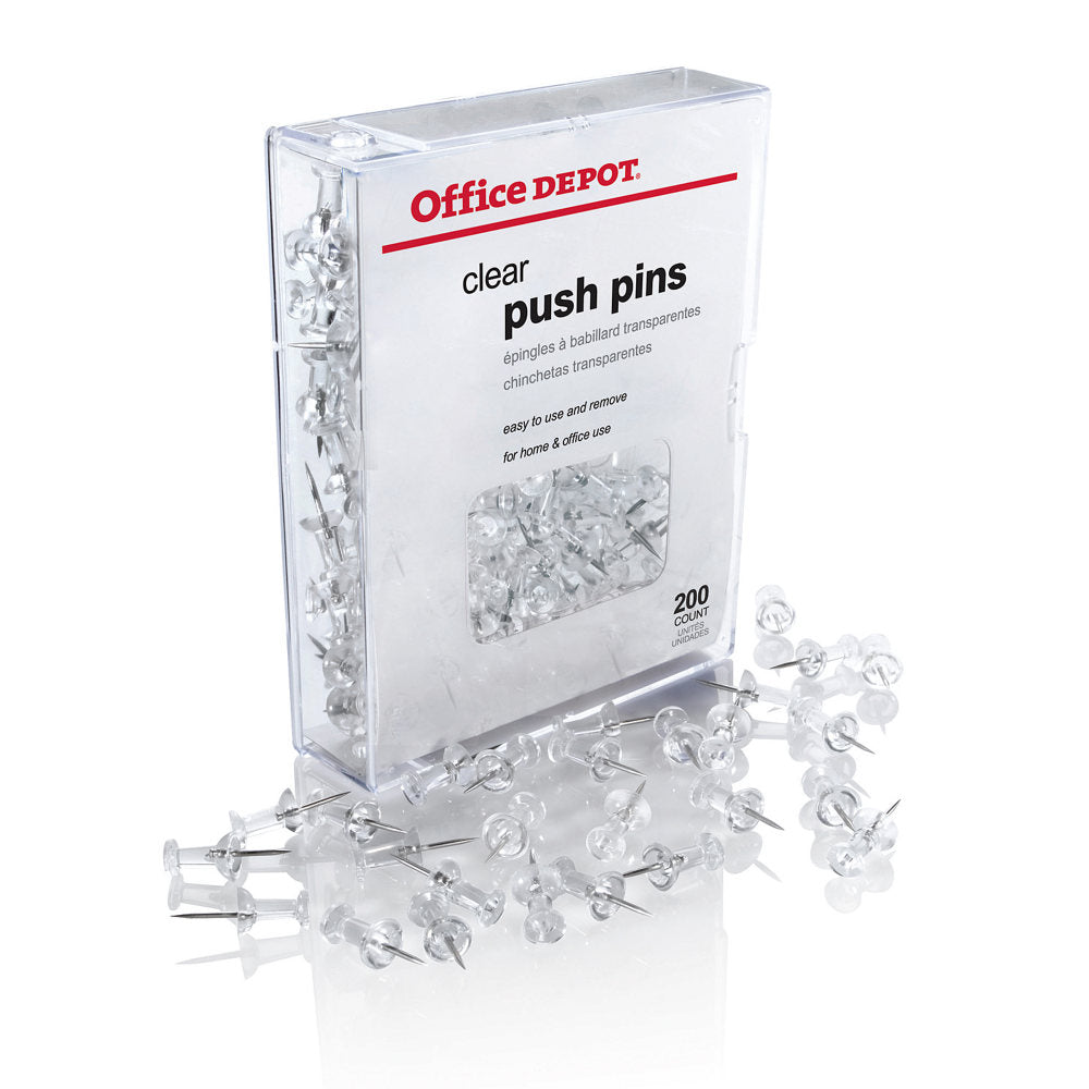 Office Depot Brand Pushpins, Round, 1/2in, Clear, Pack Of 200