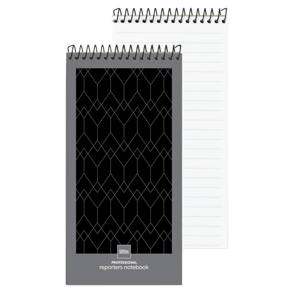 Office Depot Brand Professional Reporters Notebook, 4in x 8in, Black/Gray, Legal/Wide Ruled, 140 Pages (70 Sheets), Pack Of 4