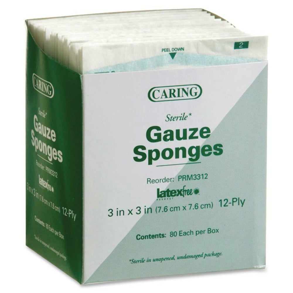 Medline CARING Woven Gauze Sponges, 12-Ply, 3in x 3in, White, Box Of 80