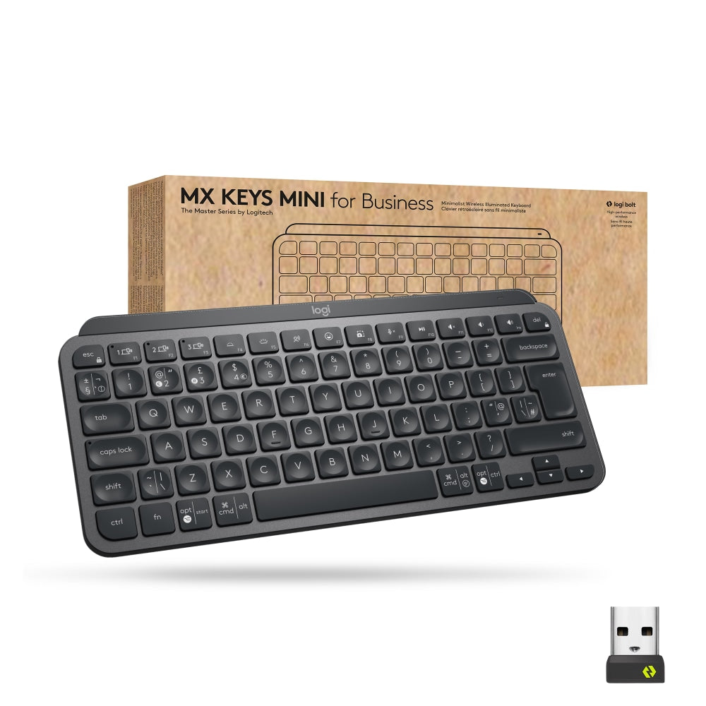 Logitech MX Keys Mini for Business (Graphite) - Wireless Connectivity - Bluetooth - 32.81 ft - 2.40 GHz Easy-Switch Hot Key(s) - ChromeOS - Computer, Smartphone, Notebook, Tablet, iPad - PC, Mac - Graphite