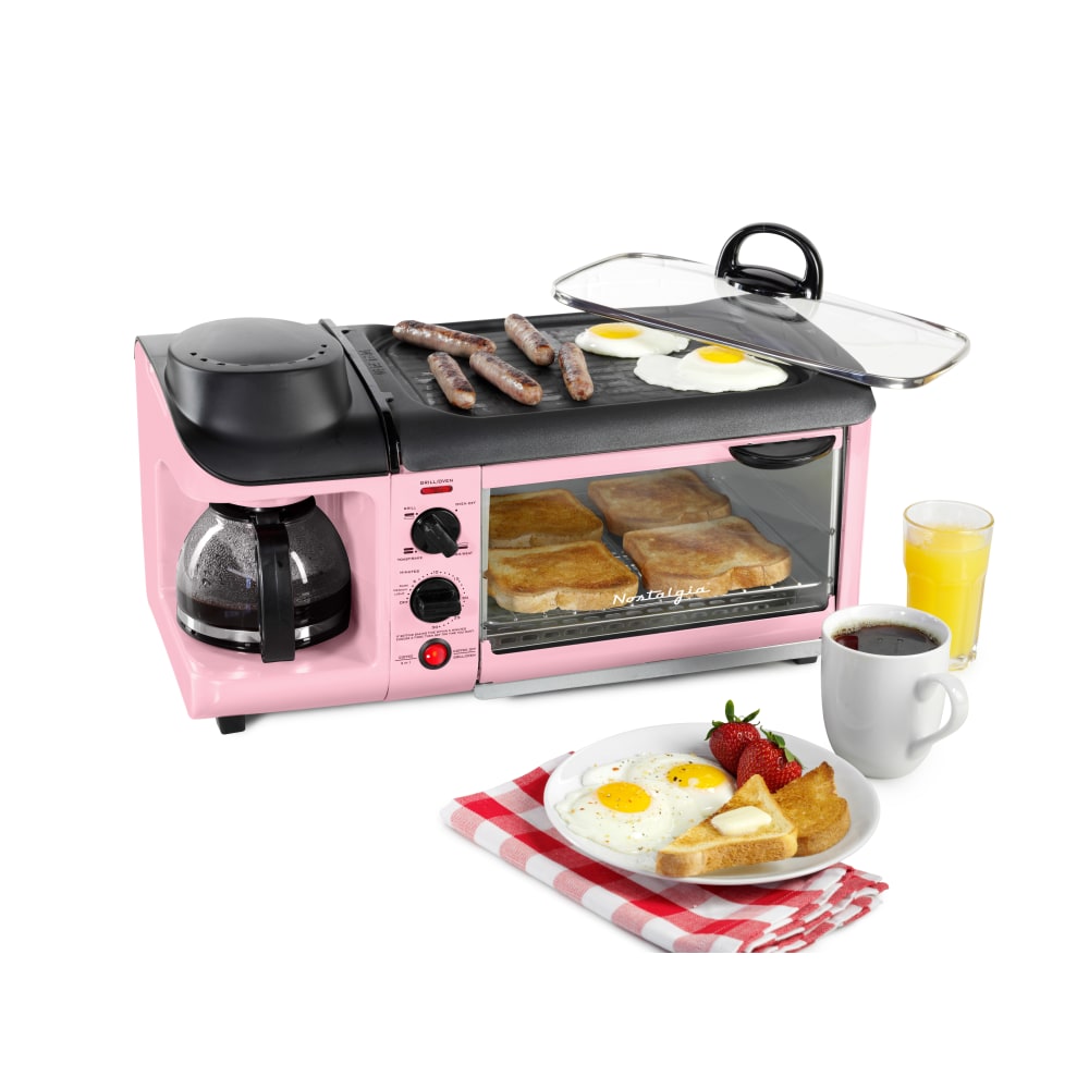 Nostalgia Retro 3-in-1 Family Size Breakfast Station, 12in x 19-1/4in, Pink