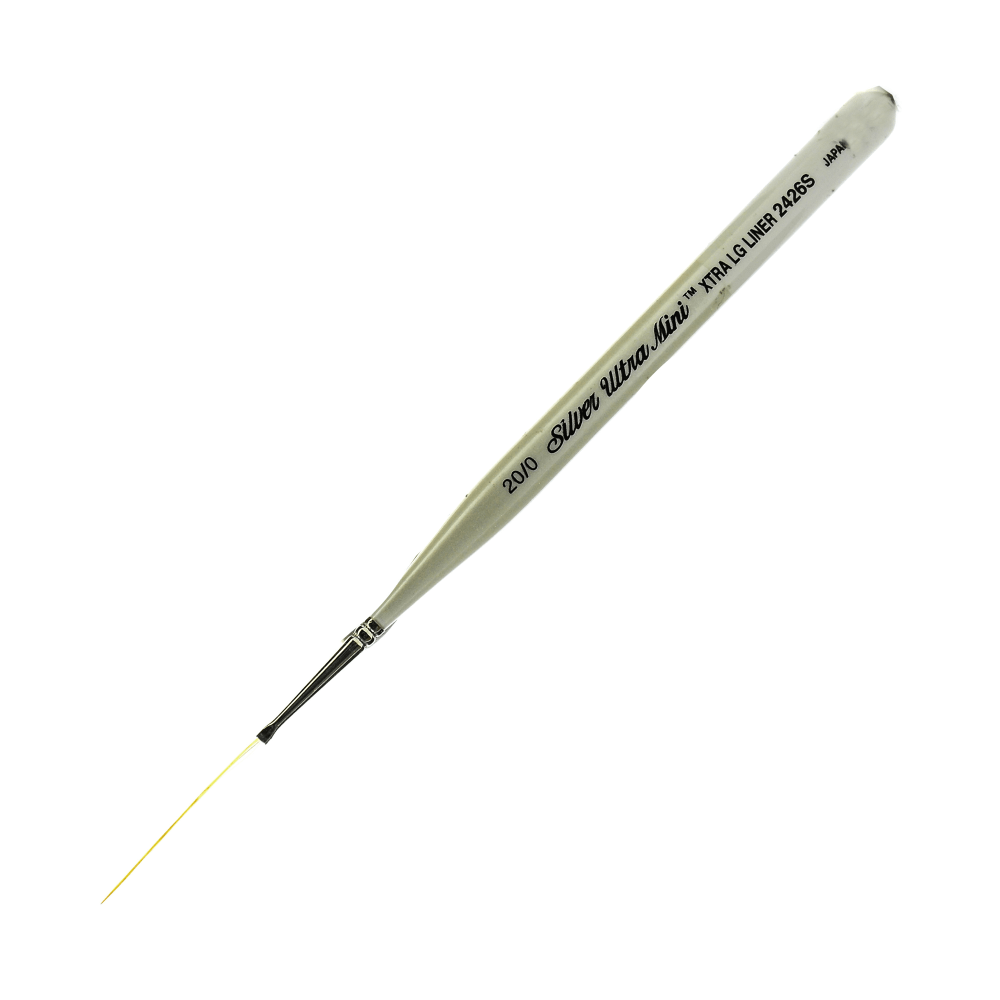 Silver Brush Ultra Mini Series Paint Brush, Size 20/0, Extra Long Liner, Taklon Filament, Pearl White