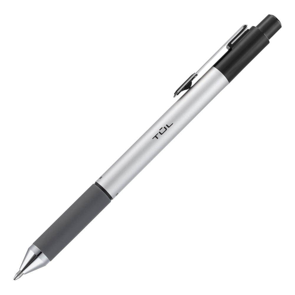 TUL BP Series Retractable Ballpoint Pens, Medium Point, 1.0 mm, Silver Barrel, Black Ink, Pack Of 12 Pens