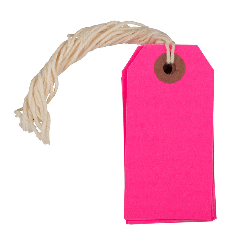 JAM Paper Small Gift Tags, 3-1/4in x 1-9/16in, Neon Pink, Pack Of 10 Tags