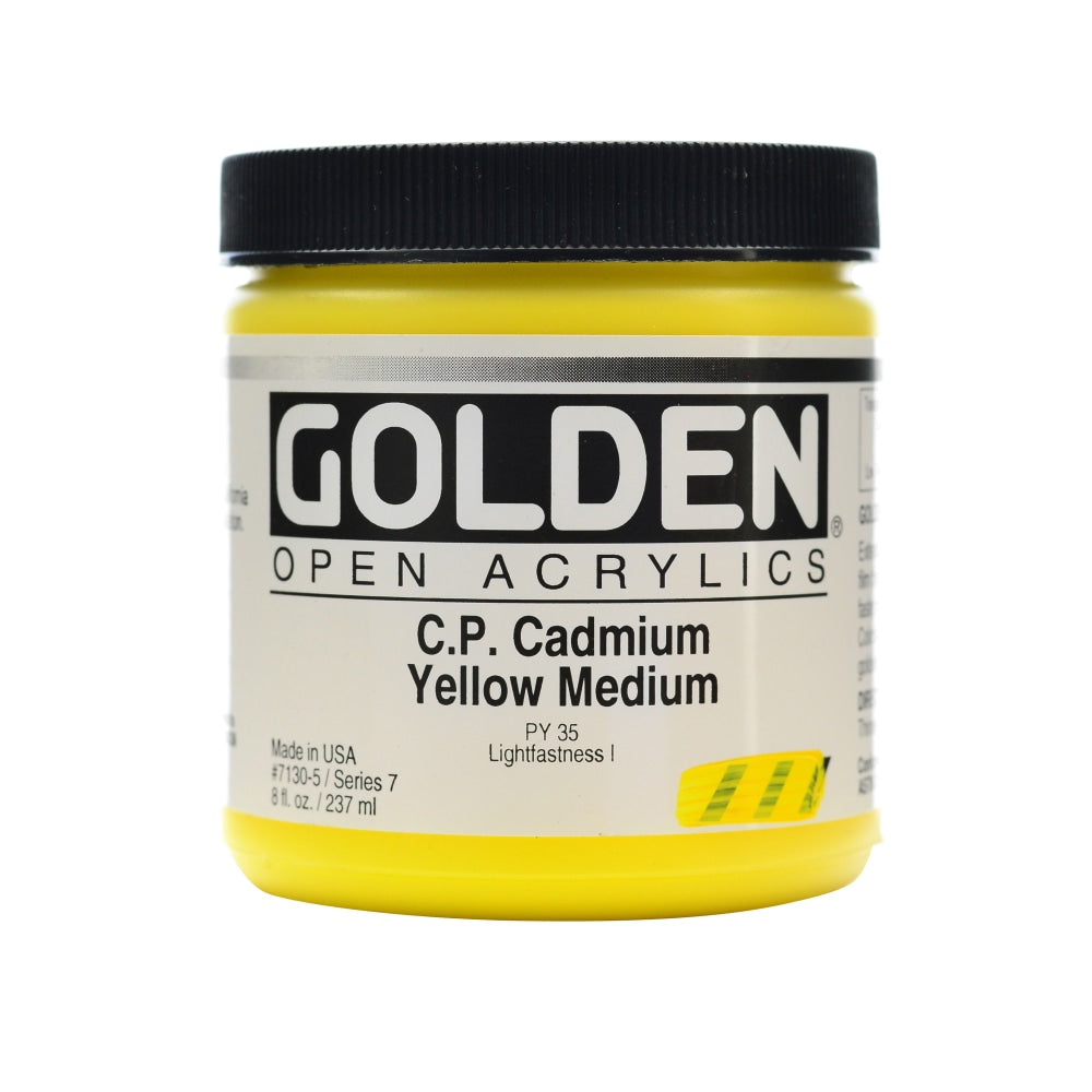 Golden OPEN Acrylic Paint, 8 Oz Jar, Cadmium Yellow Medium (CP)