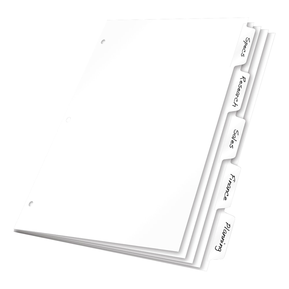 Cardinal Write N Erase Tab Dividers, 5-Tab, White