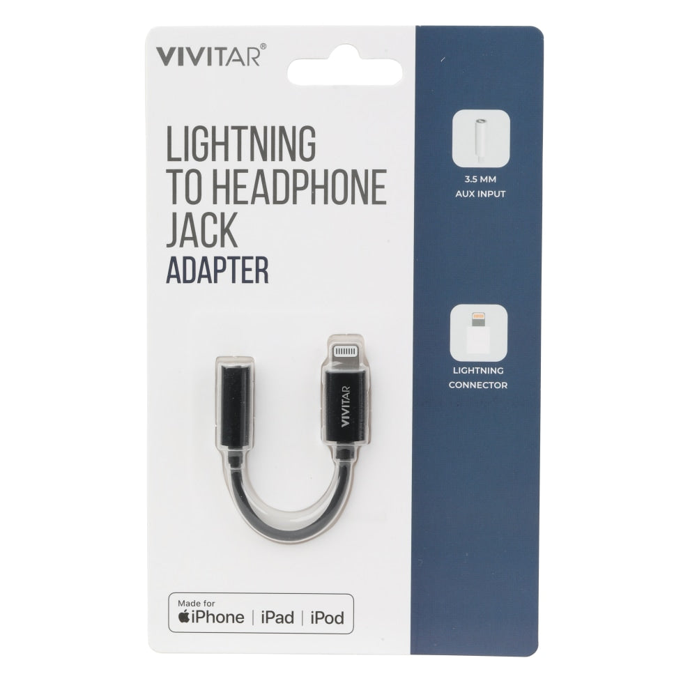 Vivitar Lightning To Headphone Jack Adapter, Black, NIL2002-BLK-STK-24