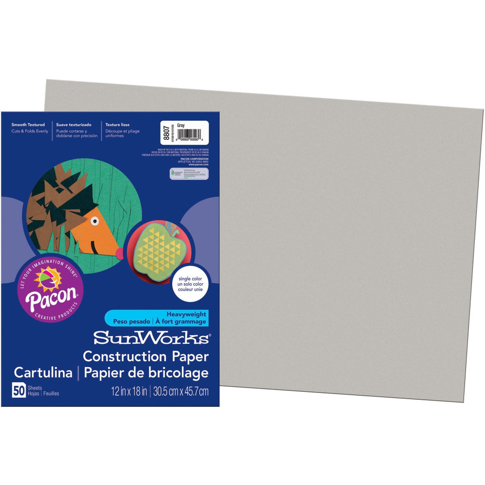 Prang Construction Paper, 12in x 18in, Gray, Pack Of 50