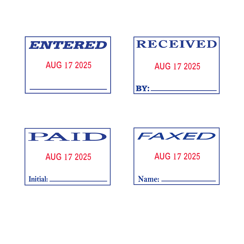 2000 PLUS Date 12 Message Dater Stamp Self-Inking 12-in-1 Standard Duty Date  Message Dater Stamp REC-d, ENT-d, ANS-d, PAID, SHP-d, CHG-d, BAL, CANC,  C.O.D., FILLED, FILED, RET-d, Black Ink