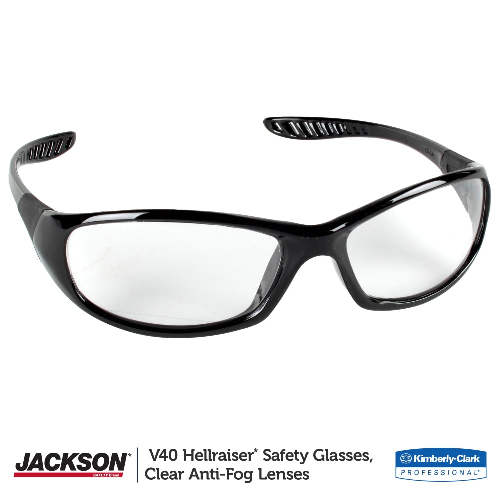 Kleenguard V40 Hellraiser Safety Eyewear - Ultraviolet Protection - Clear Lens - Black Frame - Flex-Point Temple, Wraparound Lens, Scratch Resistant, Lightweight, Flexible - 1 Each