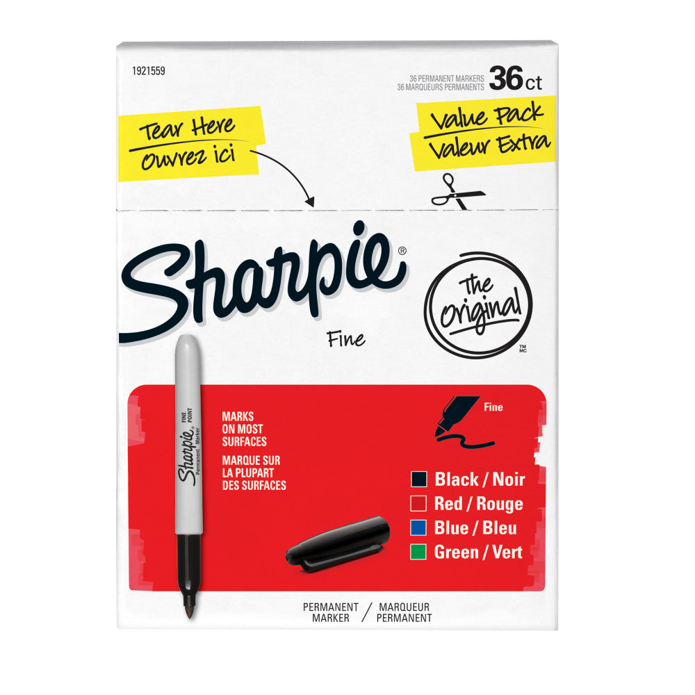 Sharpie Permanent Fine-Point Markers, Assorted Colors, Pack Of 36