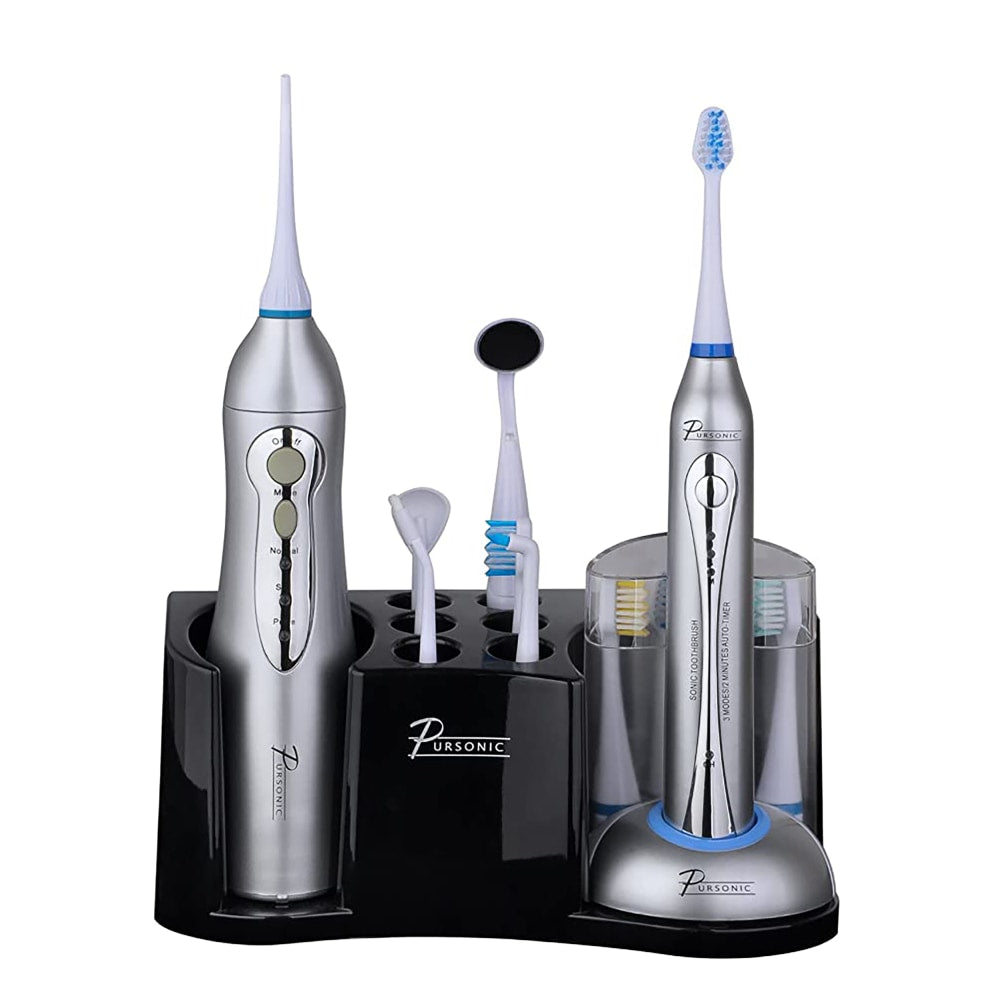 Pursonic Deluxe Home Dental Center Sonic Toothbrush With Oral Irrigator, 7inH x 1/2inW x 1/2inD, Black