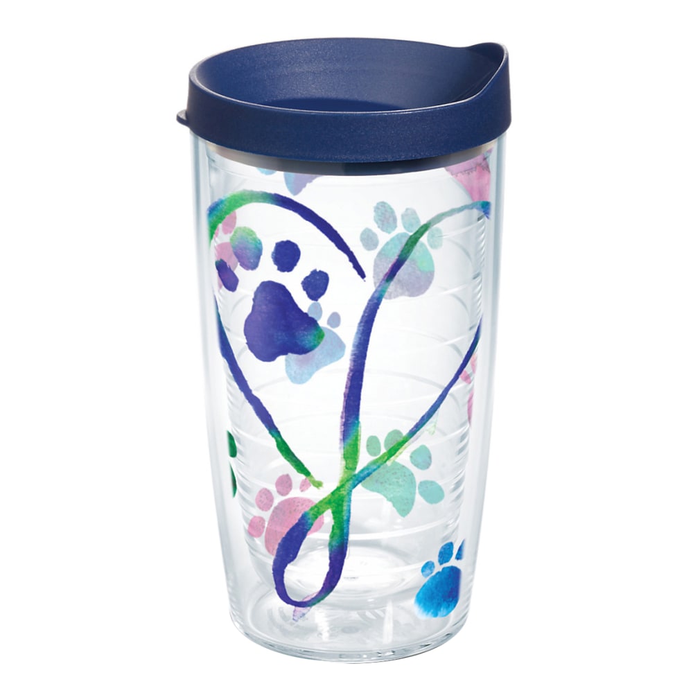 Tervis Project Paws Tumbler With Lid, Dog Paws Script Heart, 16 Oz, Clear/Navy