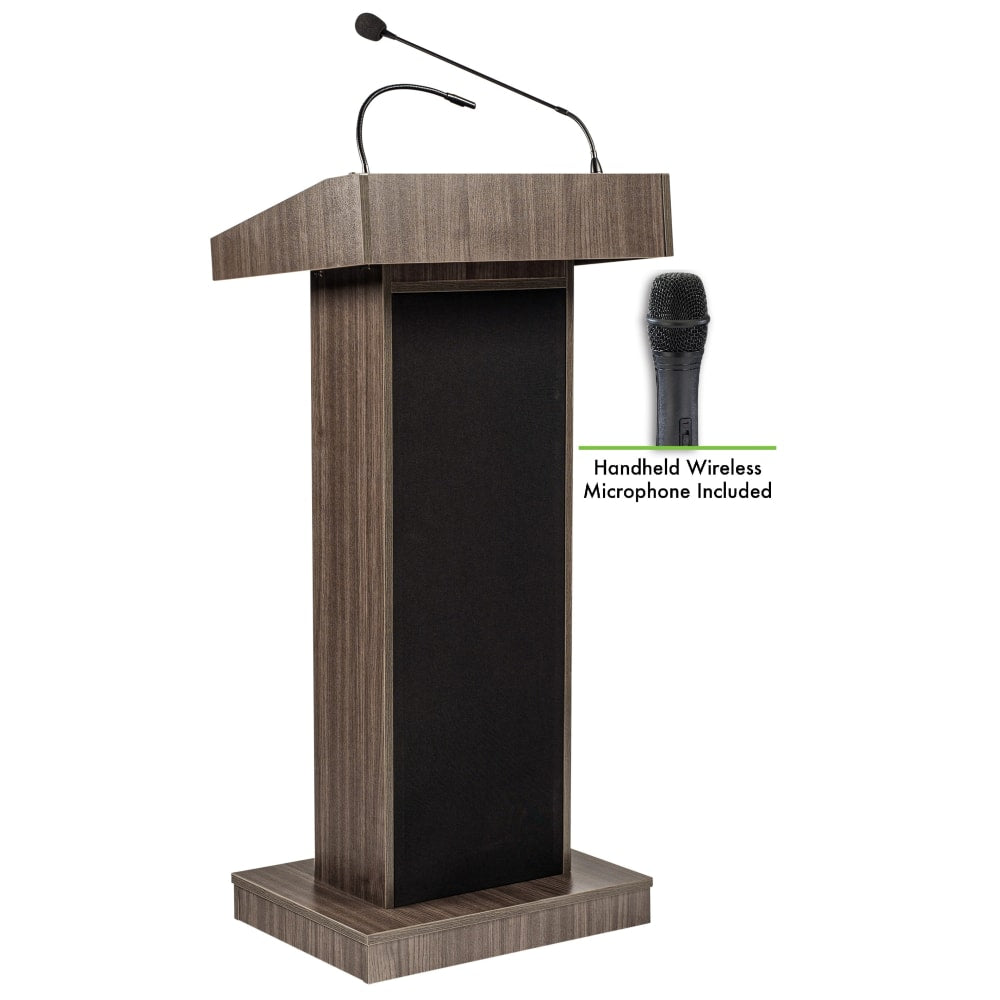 Oklahoma Sound 800X Series Orator Lectern, Wireless Handheld Mic, 46inH x 22inW x 17inD, Ribbonwood