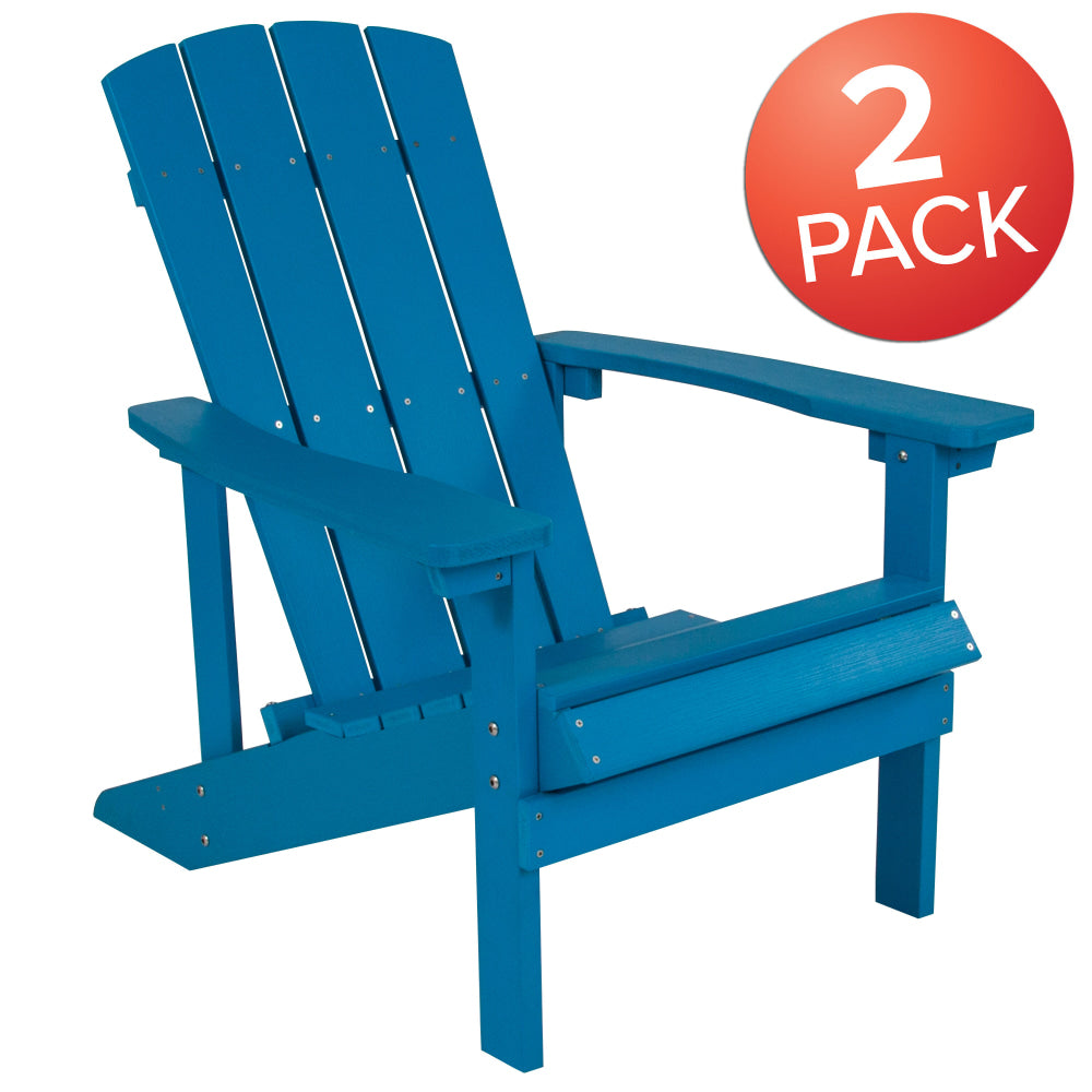 Flash Furniture Charlestown All-Weather Poly Resin Wood Adirondack Chairs, Blue, Set Of 2 Chairs