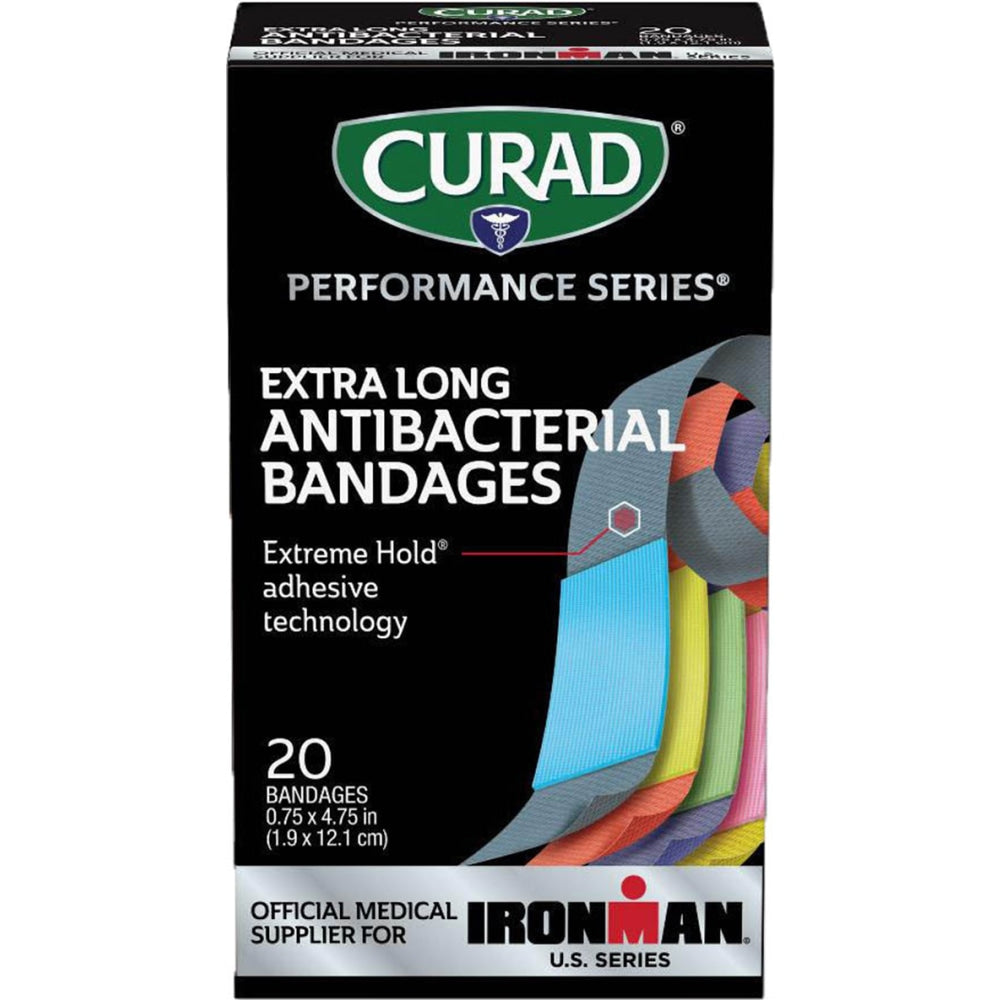 CURAD IRONMAN Performance Series Antibacterial Bandages, 3/4in x 4in, Pack Of 480 Bandages