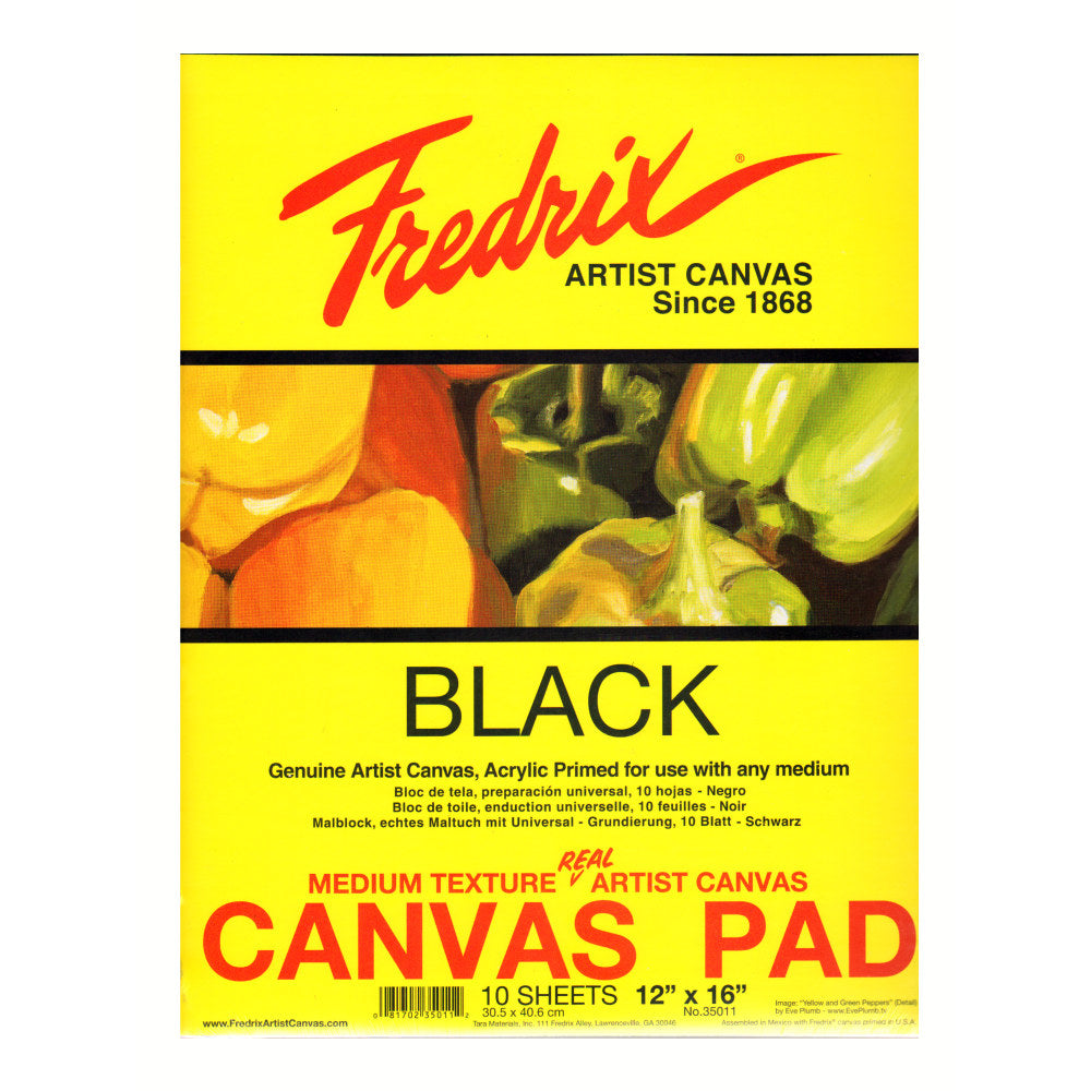 Fredrix Black Canvas Pad, 12in x 16in, 10 Sheets