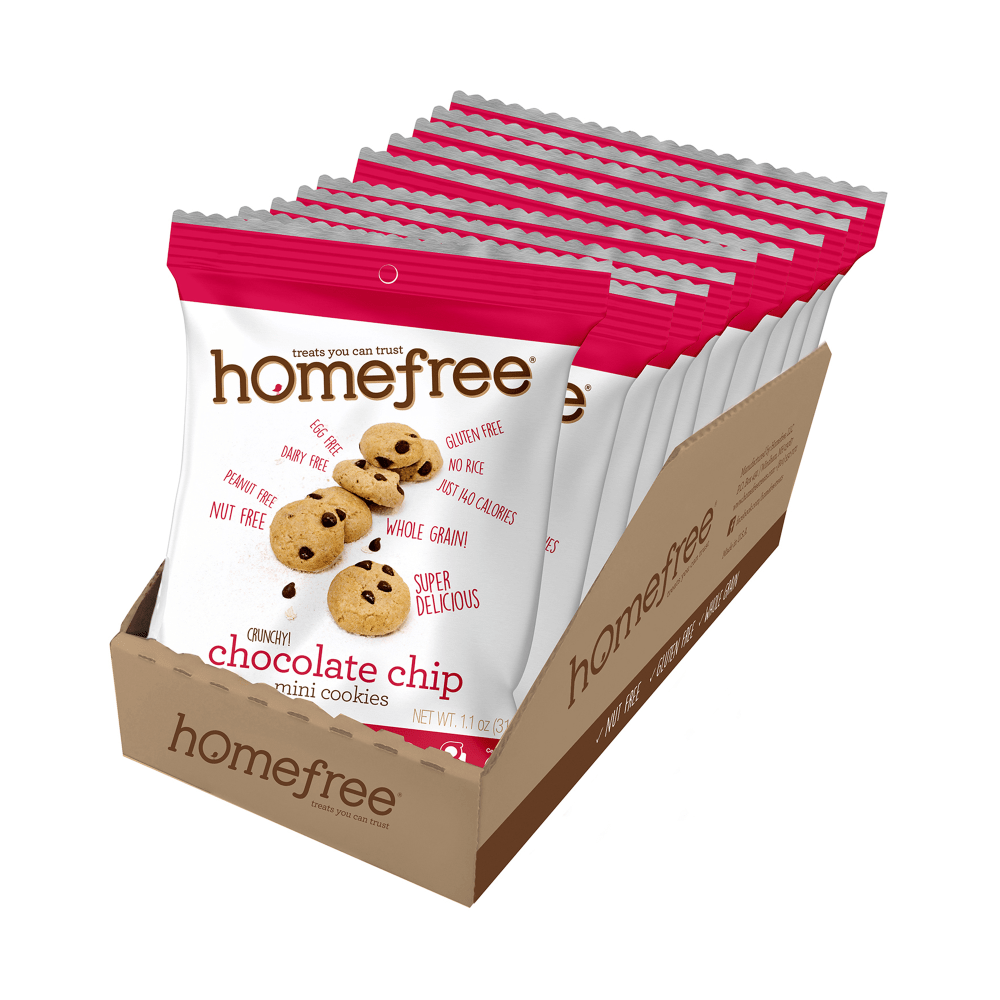 HomeFree Treats Chocolate Chip Mini Cookies, 1.1 Oz, Case Of 10 Packages