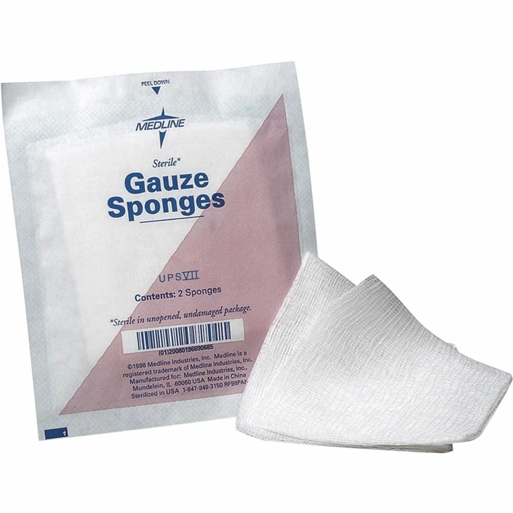 Medline Sterile Woven Gauze Sponges, 12-Ply, 3in x 3in, White, Box Of 80