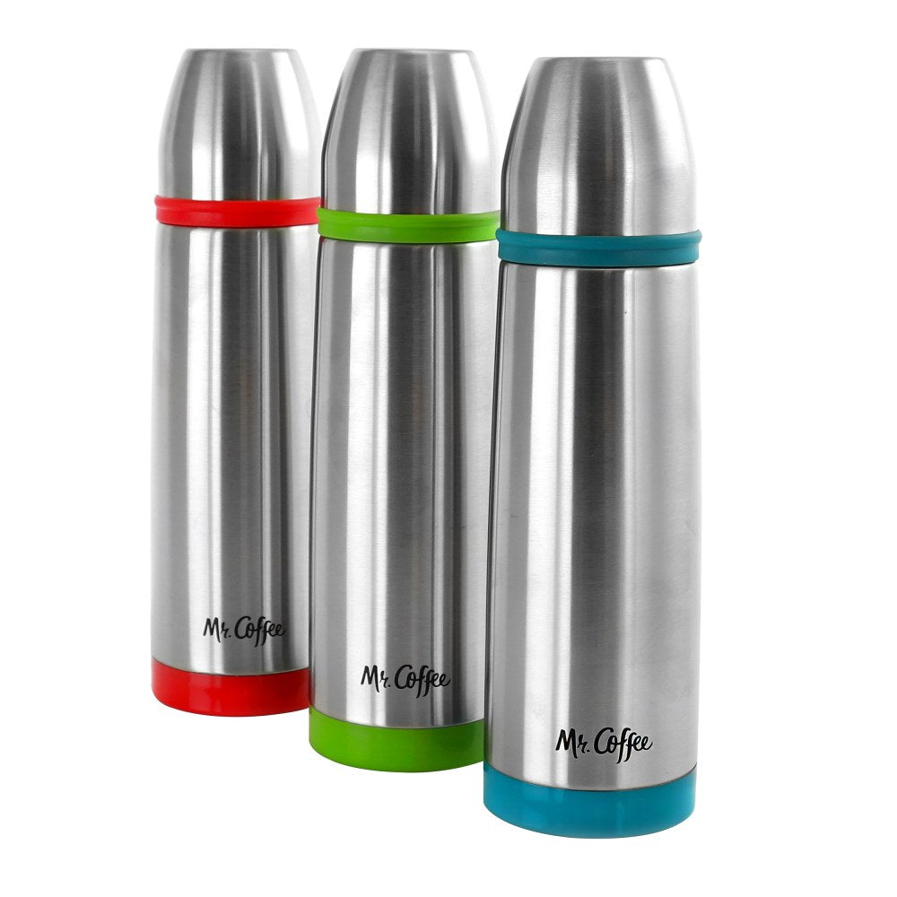 Mr. Coffee Altona 3-Piece Stainless-Steel Thermal Travel Bottle Set, 27 Oz, Assorted Colors