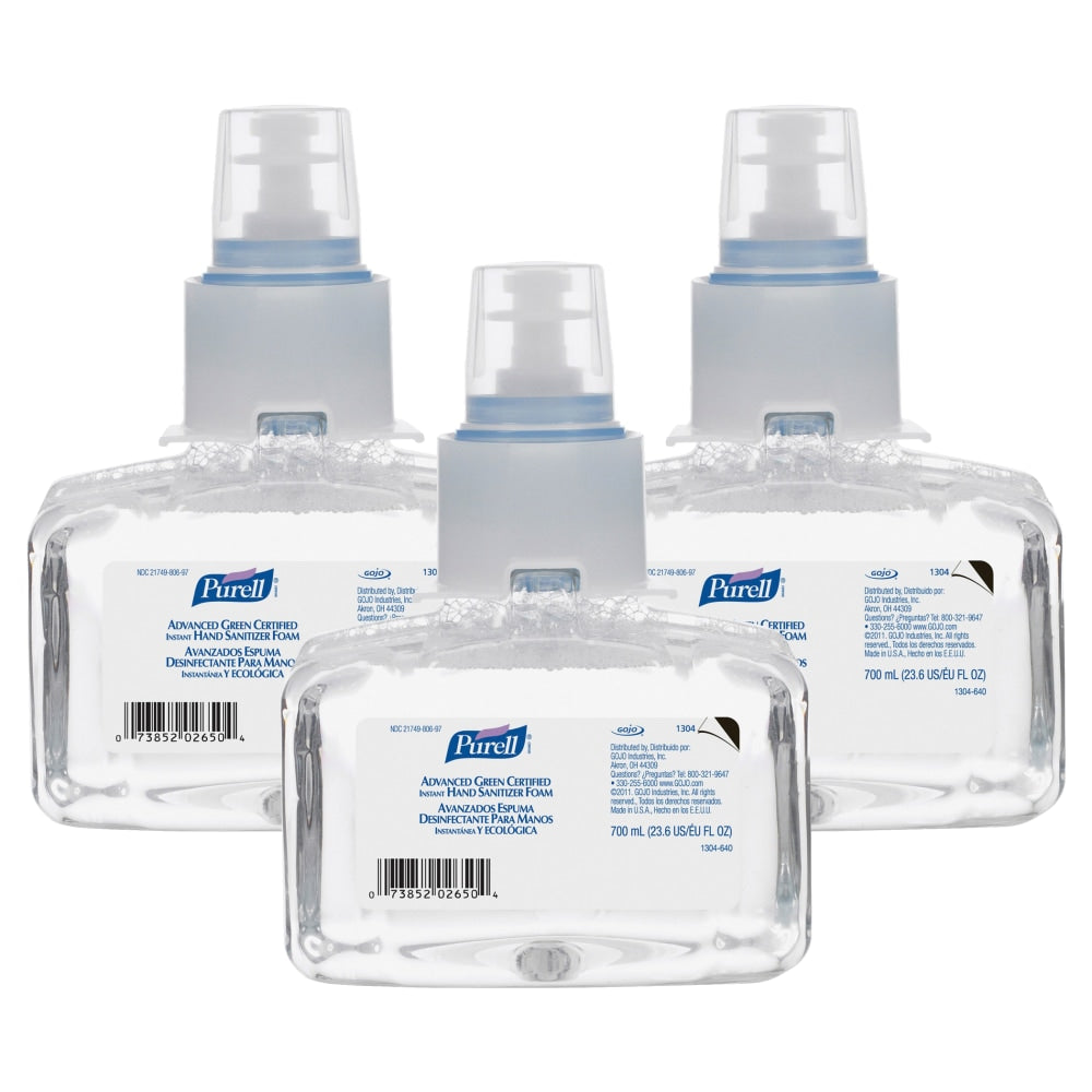 PURELL LTX-7 Instant Hand Sanitizer Refill - 23.7 fl oz (700 mL) - Hands-free Dispenser - Kill Germs - Hand, Skin - Clear - Eco-friendly - 3 / Carton