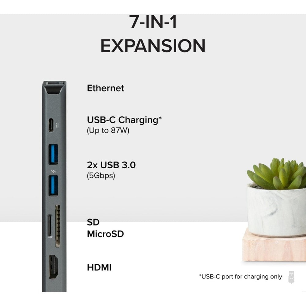 7-in-1 USB C Hub Multiport Adapter with Ethernet - (92W Charging, Gigabit Ethernet, 4K HDMI, 2x USB, SD/microSD)