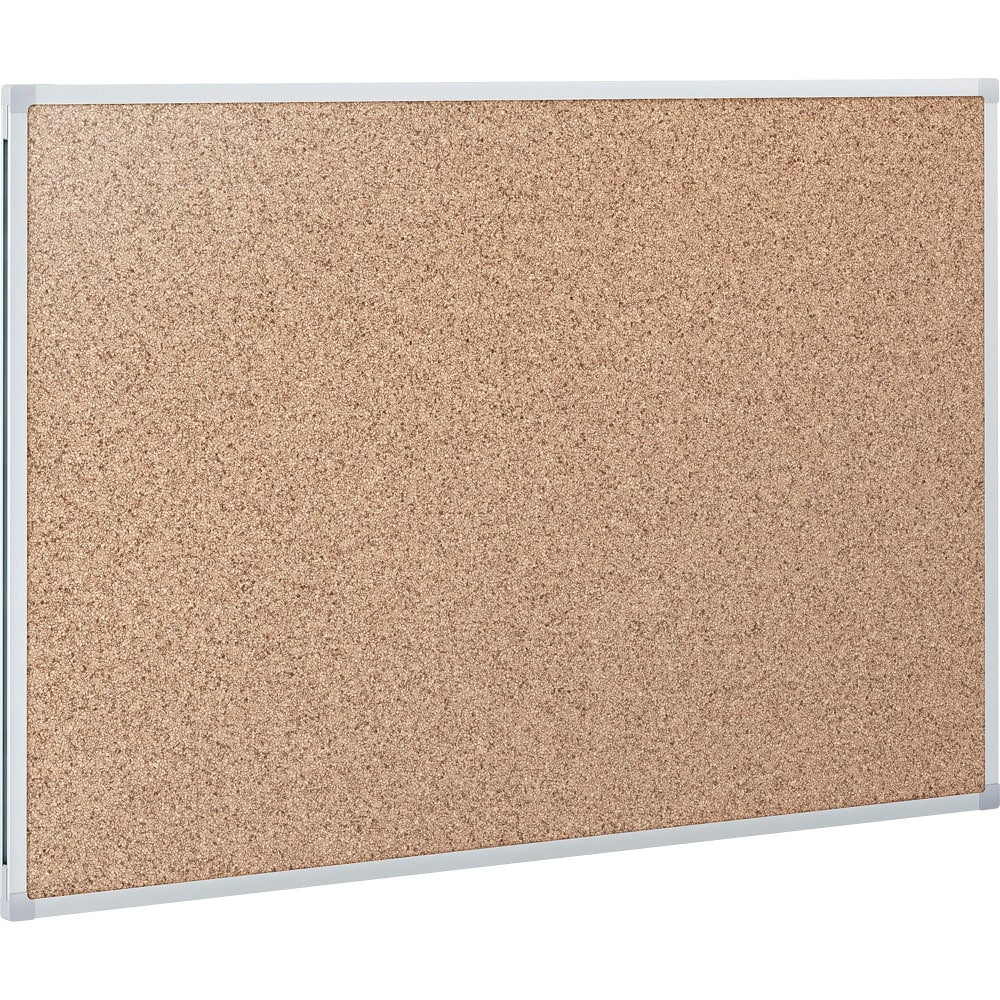 Mead Classic Cork Bulletin Board - 36in Height x 48in Width - Natural Cork Surface - Self-healing - Silver Aluminum Frame - 1 Each