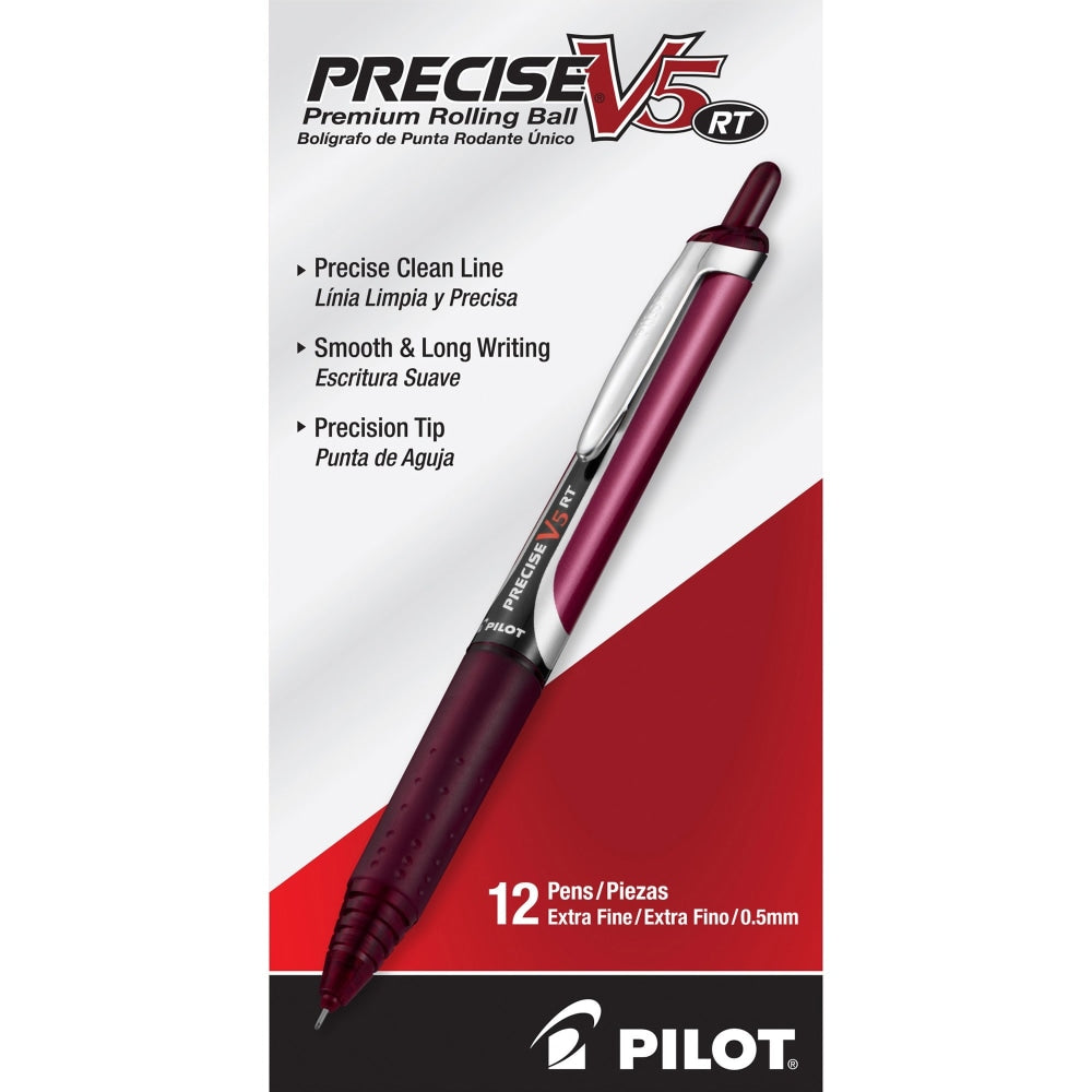 Pilot PRECISE Rollingball Retractable Pens, Pack Of 12, Extra Fine Point, 0.5 mm, Rubber Barrel, Red Ink