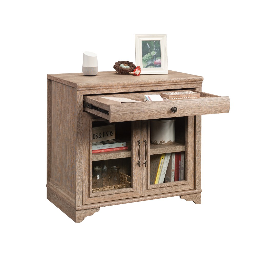 Sauder Rollingwood 32inW Library Base Storage Cabinet With Glass Doors, Brushed Oak