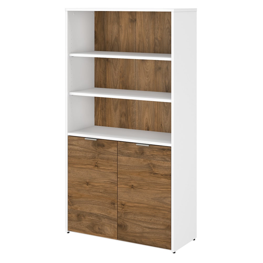 Bush Business Furniture Jamestown 67inH 5-Shelf Bookcase With Doors, Fresh Walnut/White, Standard Delivery