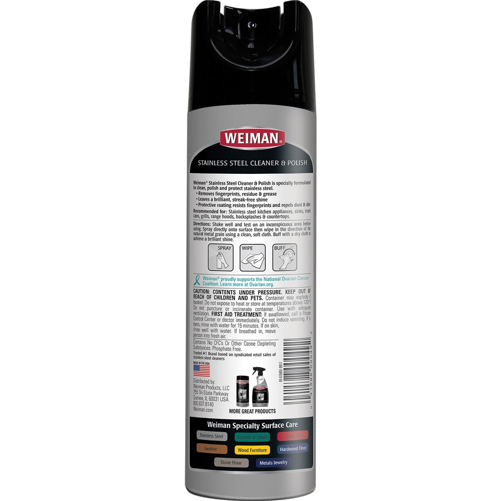 Weiman Stainless Steel Cleaner And Polish Aerosol Spray, 17 Oz Can