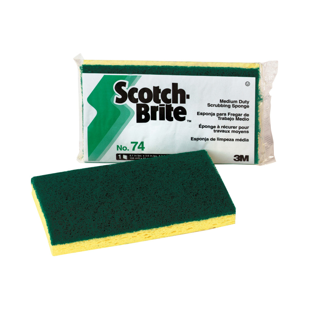 3M Scotch-Brite Cellulose Medium-Duty Scrubbing Sponge, 6 1/4inH x 3 1/2inW x 3/4inD, Yellow/Green