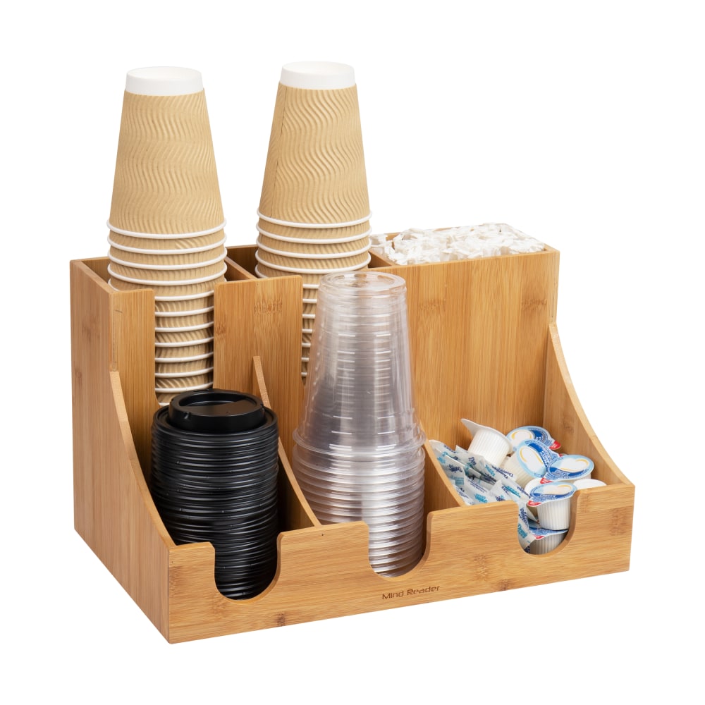 Mind Reader 6-Compartment Cup and Condiment Countertop Organizer, 8-1/2inH x 14-1/2inW x 9inD, Brown