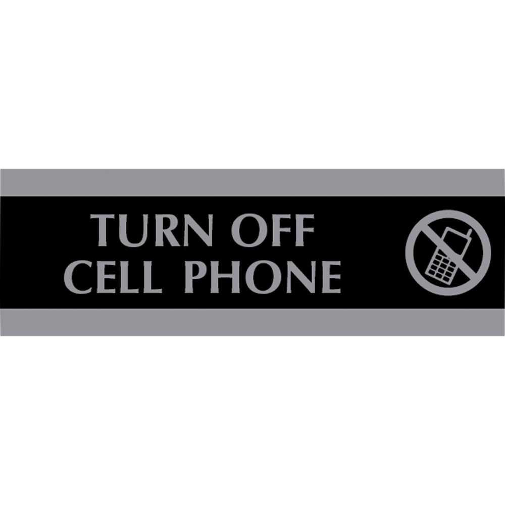 U.S. Stamp & Sign Century Series Sign, 3in x 9in, "Turn Off Cell Phone", Black/Silver