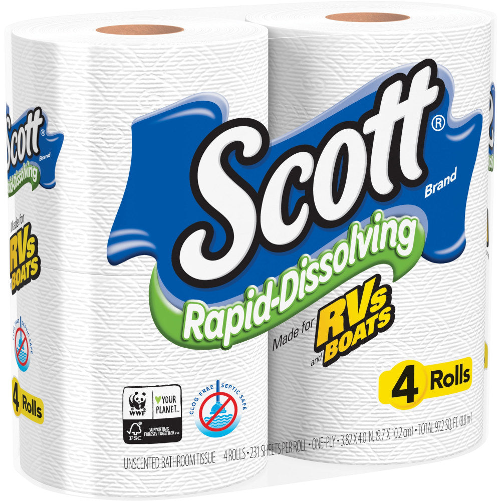 Scott Rapid-Dissolving Toilet Paper - White - Soft, Absorbent, Septic Safe, Clog Safe - For Skin - 48 / Carton