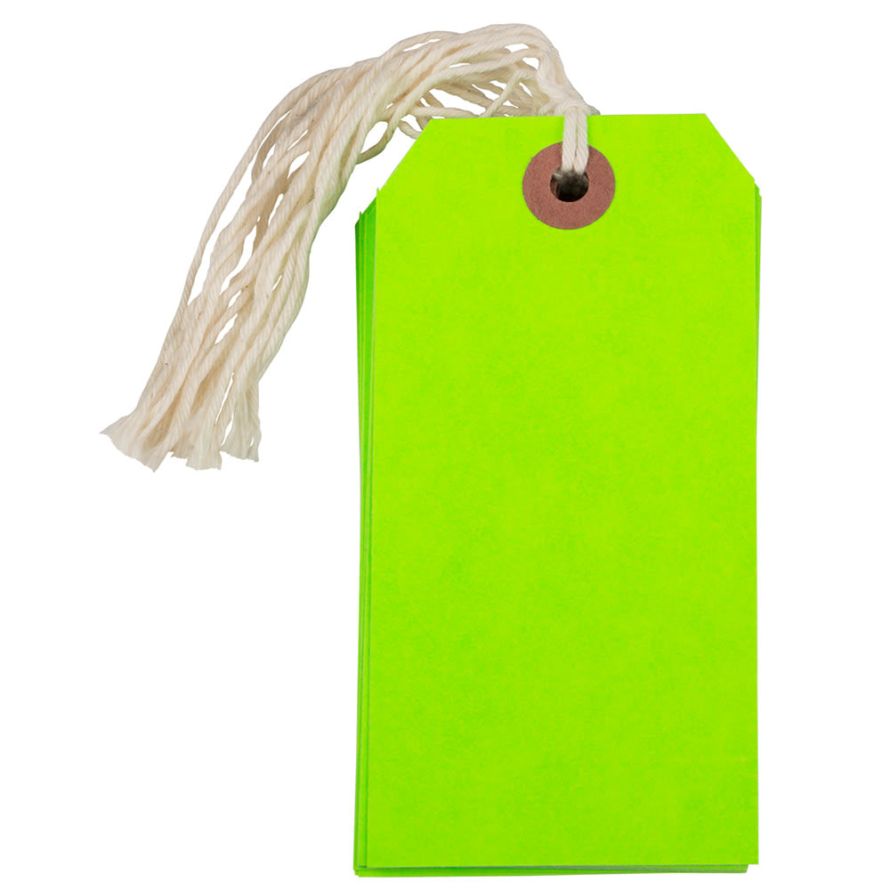 JAM Paper Medium Gift Tags, 4-3/4in x 2-3/8in, Neon Green, Pack Of 10 Tags