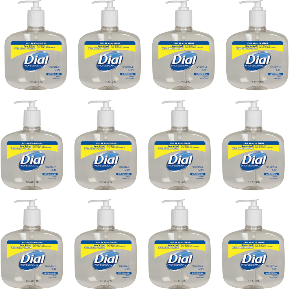 Dial Sensitive Skin Antimicrobial Liquid Soap, 16 Oz., Pack Of 12 bottle