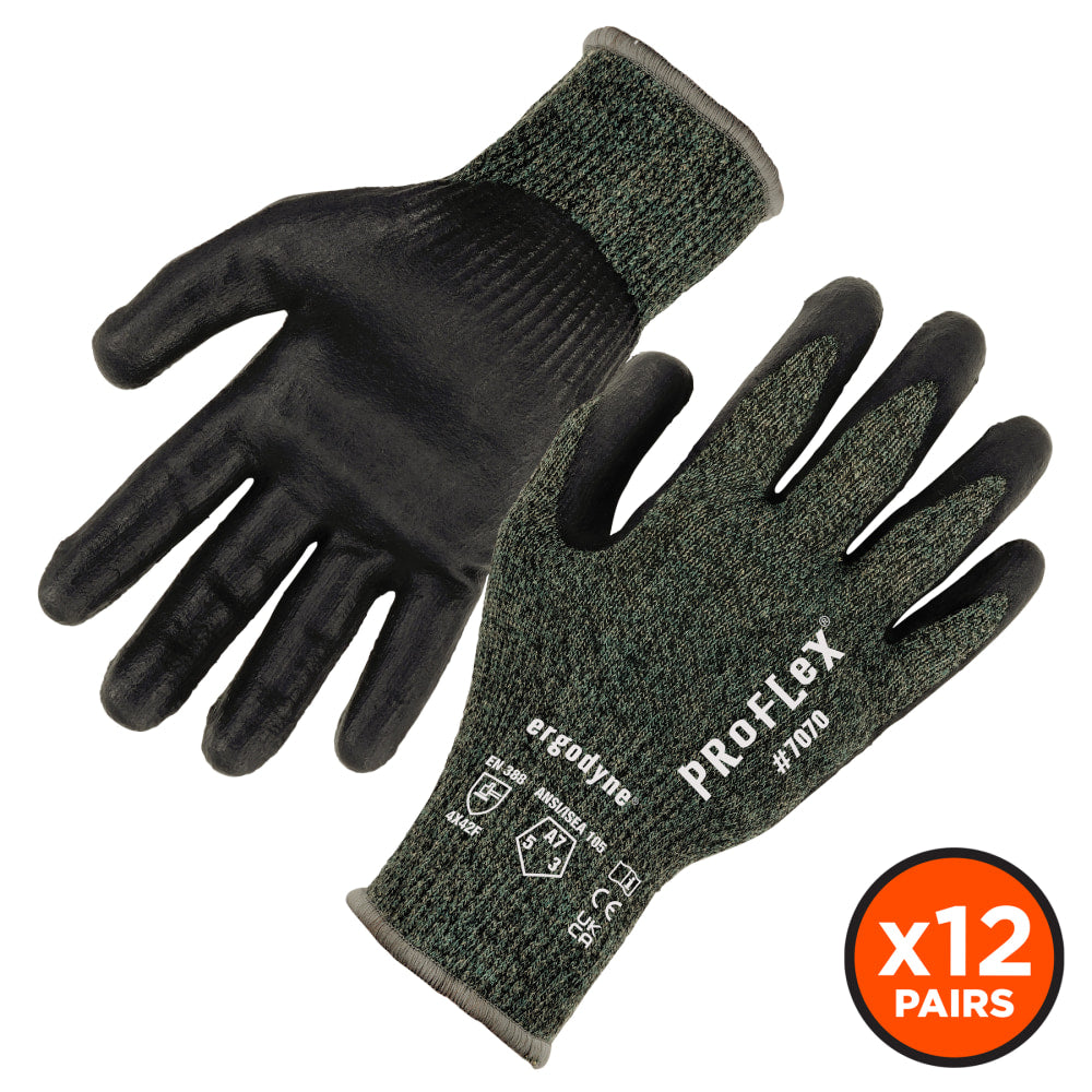 Ergodyne Proflex 7070-12PR Nitrile-Coated Cut-Resistant Gloves, Green, 2X, Set Of 12 Pairs