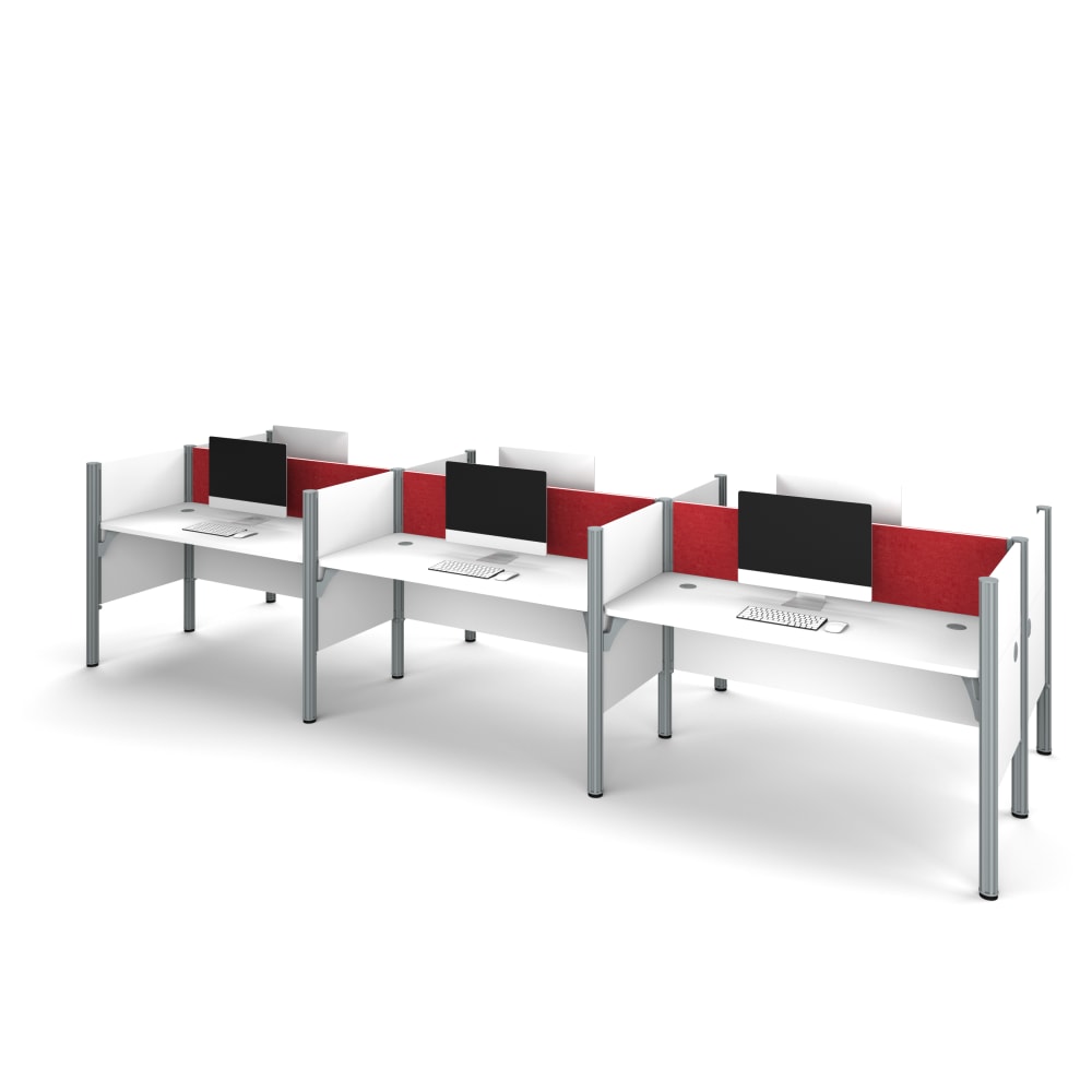 Bestar Pro-Biz 183inW 6-Person Computer Desk Office Cubicles With Tack Boards And Low Privacy Panels, Red/White