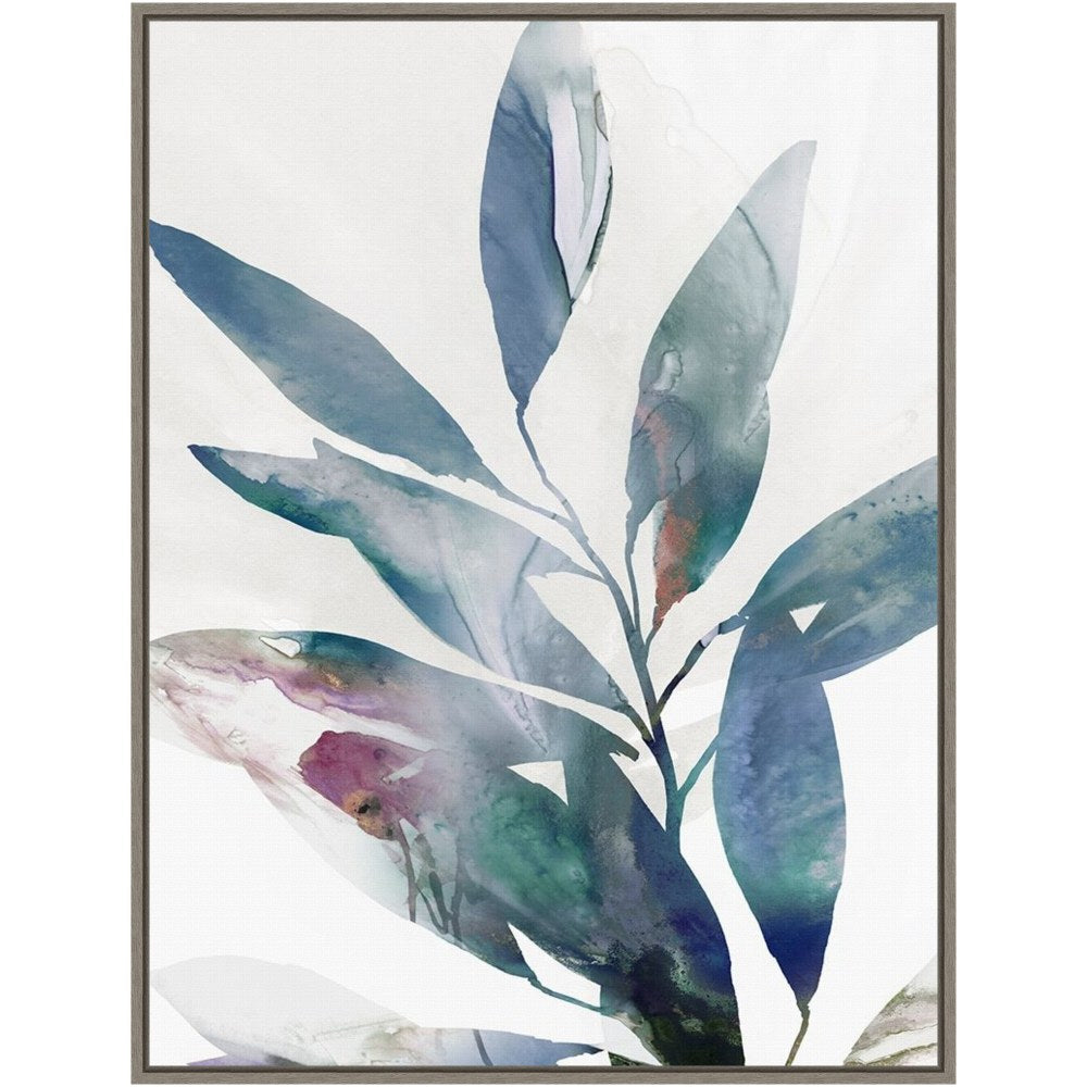 Amanti Art Indigo Sprig II (Leaves) by Isabelle Z Framed Canvas Wall Art Print, 23in x 30in, Graywash