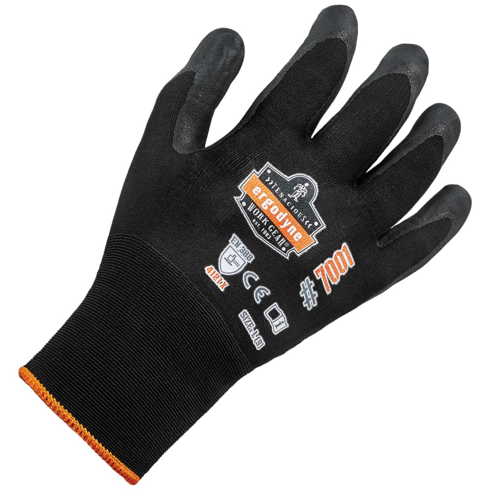 Ergodyne ProFlex 7001 Nitrile-Coated Nylon Gloves, Small, Black