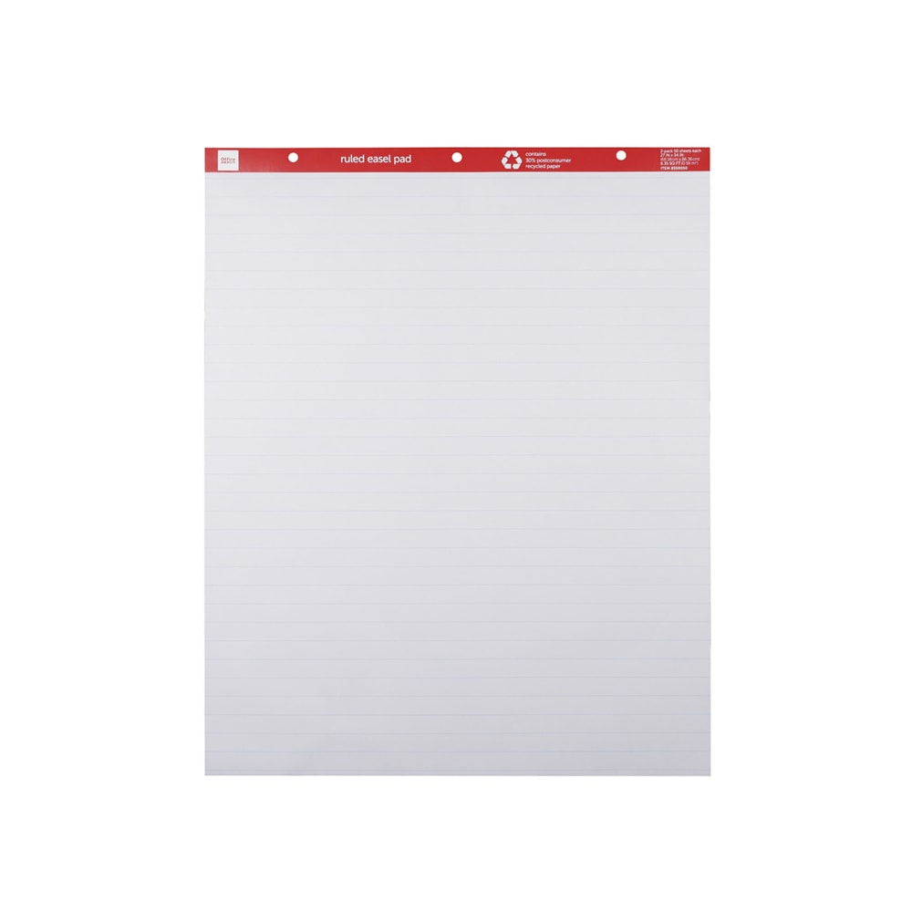 Office Depot Brand Easel Pads, 27in x 34in, Ruled, 50 Sheets, 30% Recycled, White, Pack Of 2